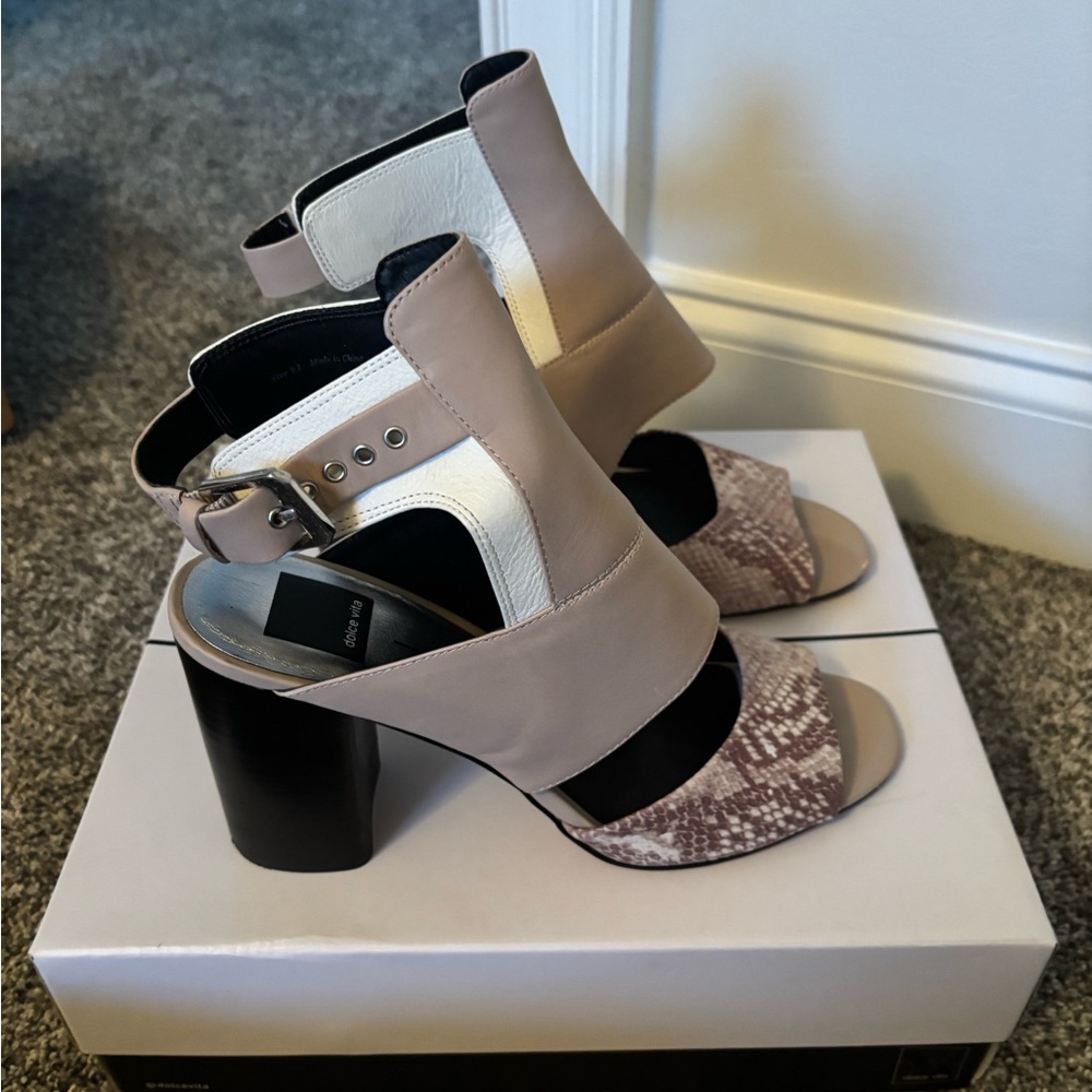 Dolce Vita Tan and White Heels with Elegant Design